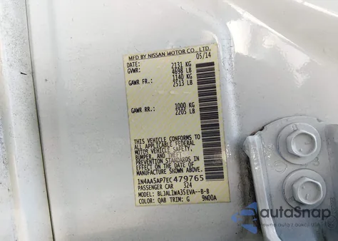 2014 Nissan Maxima 3.5 Sv from USA, damaged, VIN 1N4AA5AP7EC479765